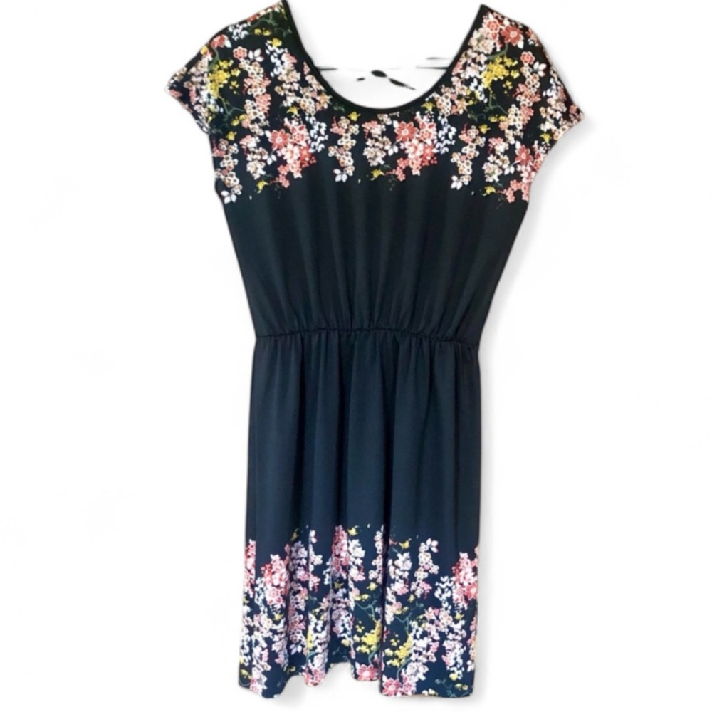 Maurices Black Floral Mini Dress XS Strappy Crisscross Back Boho Spring